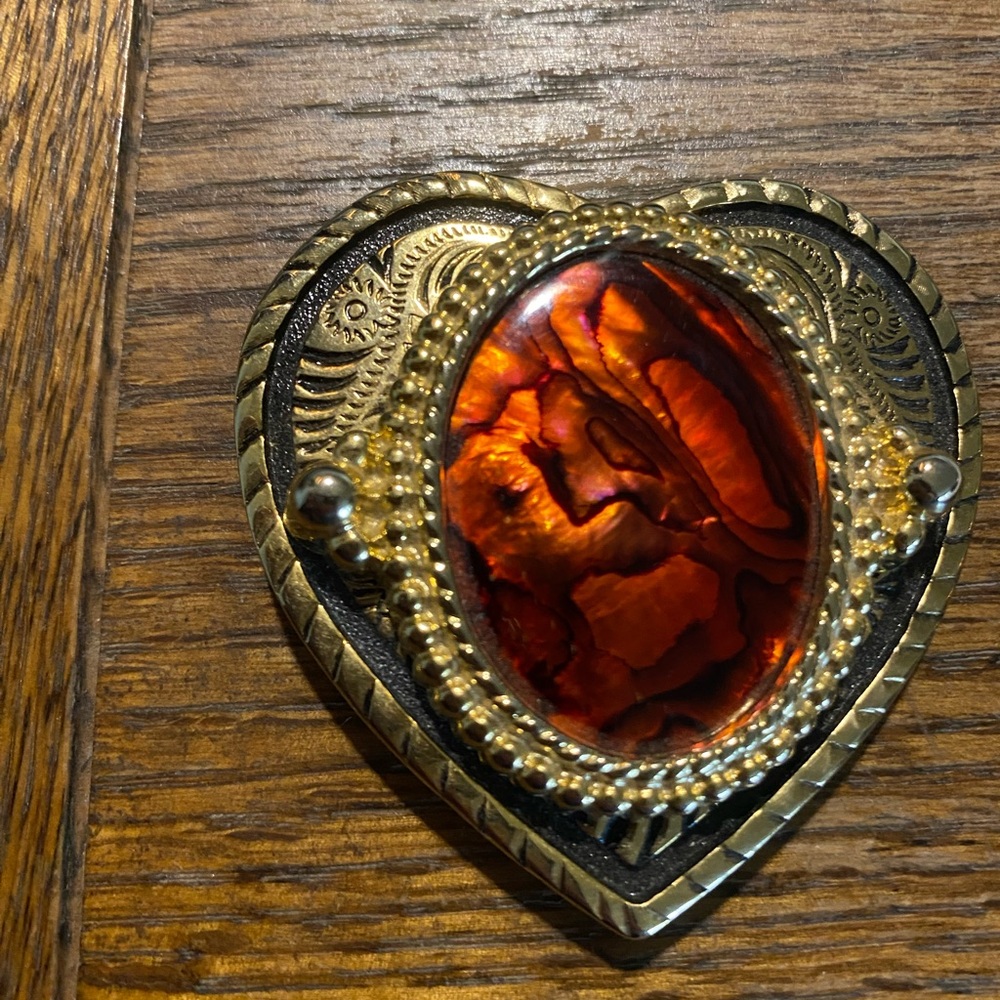 Amber Heart Buckle with Gold Accents matching Necklace